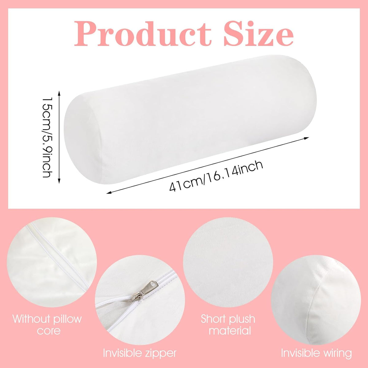 2PCS Neck Roll Pillowcases, 17x4 Inch Round Pillow Covers Cervical Neck Roll Pillow Cover Round Necks Pillows Cover Cylindrical Pillows Covers with Zipper for Home Decor (White)