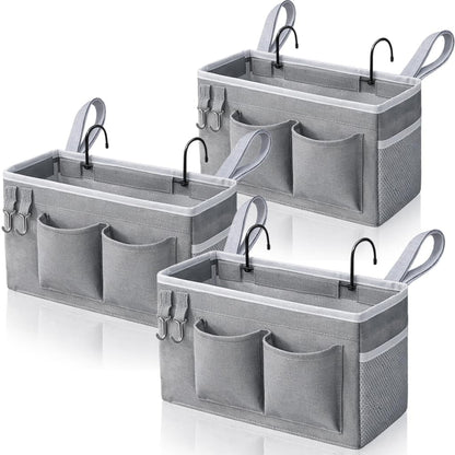 Kanrichu 1pcs Bedside Caddy Hanging Storage Bag, Organizer Baskets with Pockets for Bunk Bed Accessories, Loft & Dorm Rooms Chair Bed Rails (Grey-1pcs)