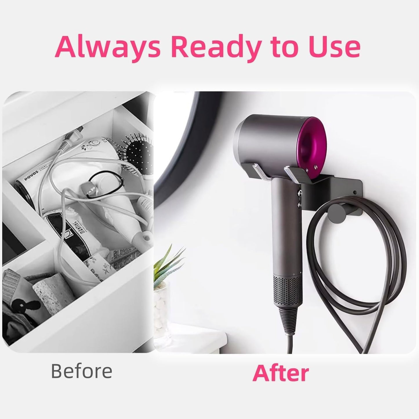 Hair Dryer Holder Wall Mounted, Stainless Steel Blow Dryer Holder for Bathroom, Hair Dryer and Straightener Holder Adhesive or Drilling, Hair Tool Organizer for Salon Barber Shops Banjekt