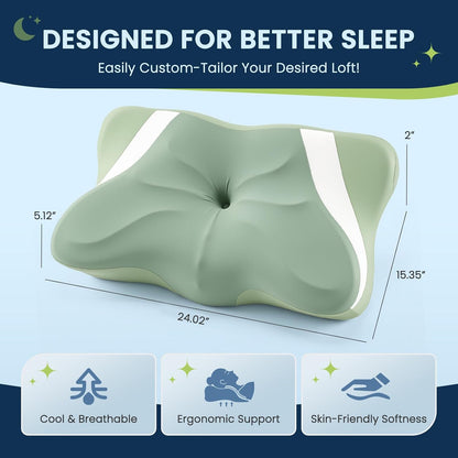 Sweetcrispy Cervical Pillow for Neck and Shoulder - Ergonomic Memory Foam Pillows, Contour Side Sleeper for Adults, Cooling Orthopedic Neck Support for Back Stomach Sleepers, White