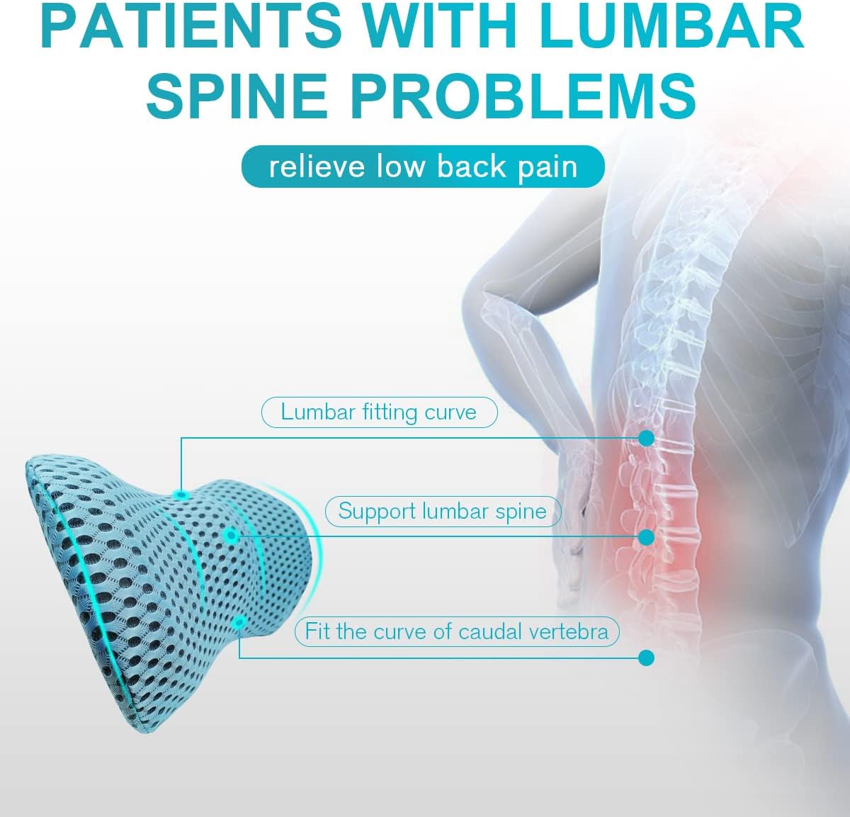 Lumbar Support Pillow for Office Chair, Memory Foam Lumbar Pillow for Lower Back Pain Relief (Grey)