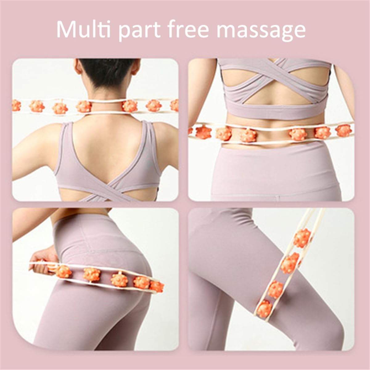 Manual Back Massage Roller Rope, Handheld Massage Ball Roller Anti Cellulite Massage Roller, Fascia Roller Manual Massage Strap for Back Neck Shoulder Waist Leg Muscle Exercise Massage Roller (Pink)