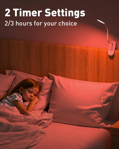 long-stars Red Light Reading Lamp for Sleep, Book Light for Bed Reading with 625nm Blue-Free Night Light, 2 Color Mode & Timer, 2000mah Rechargeable Clip on Lamp for Headboard, Desk, Studying