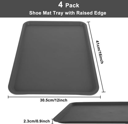 4 Pack 16 x 12 Inch Boot Trays for Entryway, Waterproof Shoe Mat Tray with Raised Edge, Outdoor Multi-Purpose Shoe Tray for Boots Shoes Garden Pets-Dark Gray