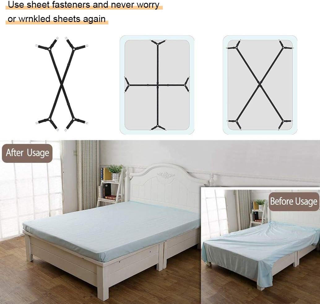 8Pcs Adjustable Bed Sheet Straps Clips, Elastic Mattress Sheet Fasteners Holder and Suspenders, Grippers to Hold Sheet, Mattress, Sofa, Couch, Table Cloth, Recliner Ironing Board Cover and More