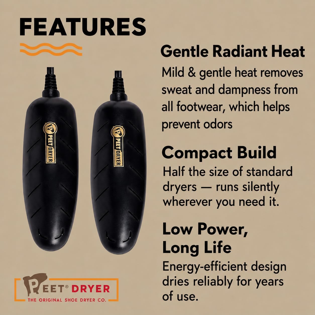 PEET Power Cell Portable Electric Boot & Shoe Dryer for Travel | Compact & Great for Travel, Uses Radiant Heat to Remove Sweat & Dampness from Work & Athletic Shoes & Sneakers, Plug-In