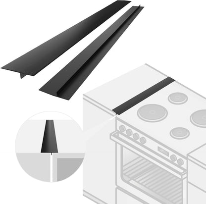 Silicone Stove Counter Gap Cover, 25 inch Kitchen Gap Filler Cover, Black | Black, 63cm/25", Heat Resistant, Machine Washable, Cuttable, Oven Gap Seals Spills Strip for Stovetop and Countertop