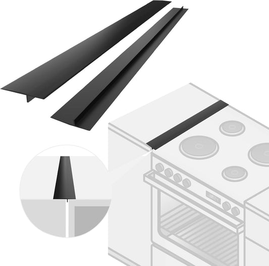 Silicone Stove Counter Gap Cover, 25 inch Kitchen Gap Filler Cover, Black | Black, 63cm/25", Heat Resistant, Machine Washable, Cuttable, Oven Gap Seals Spills Strip for Stovetop and Countertop