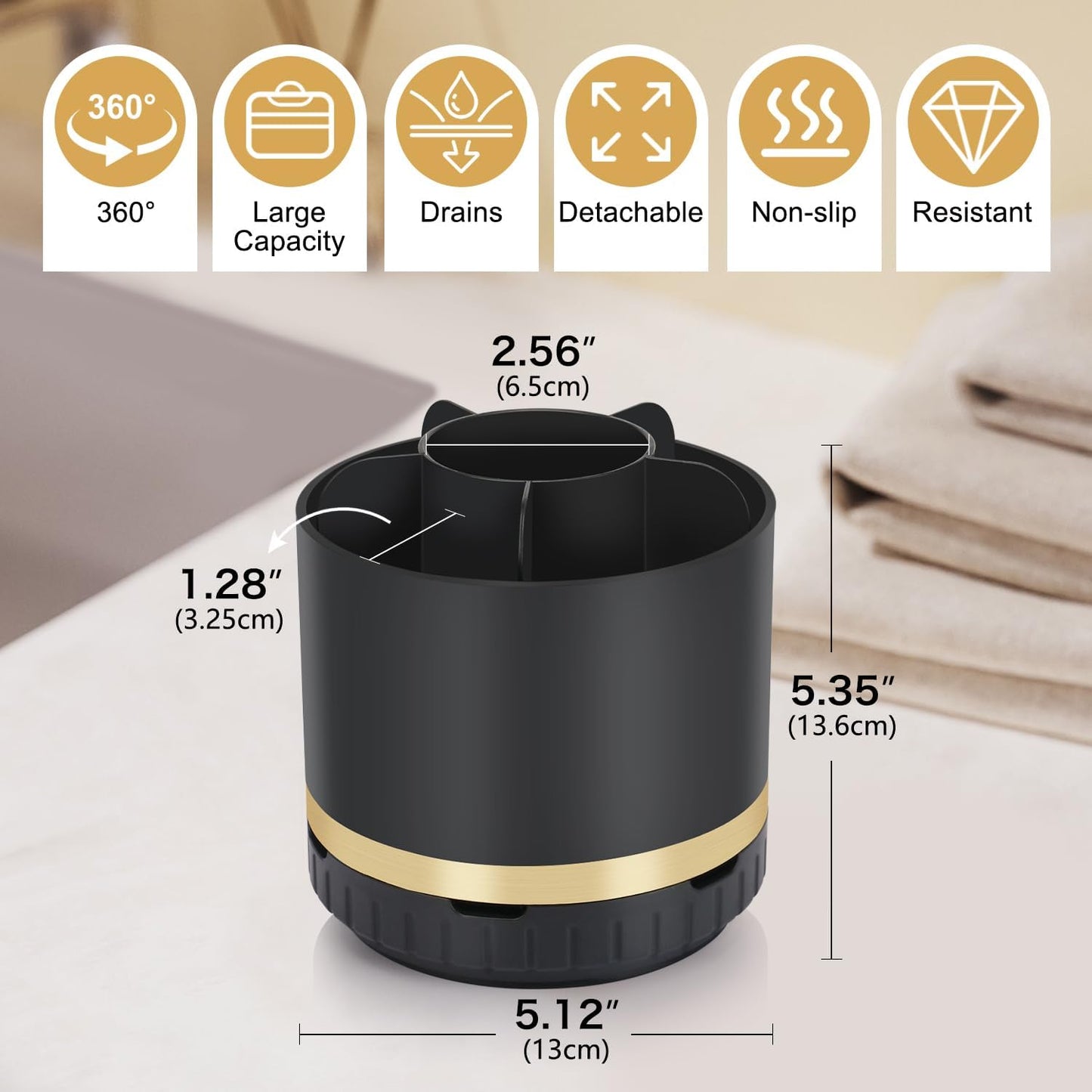 GFWARE Rotating Silver Toothbrush Holder for Bathroom Organizer, Drainage | Detachable 6 Slots Kids Electric Toothbrush and Toothpaste Holder, Bathroom Countertop Sink Storage Caddy