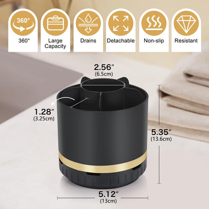 GFWARE Rotating Silver Toothbrush Holder for Bathroom Organizer, Drainage | Detachable 6 Slots Kids Electric Toothbrush and Toothpaste Holder, Bathroom Countertop Sink Storage Caddy