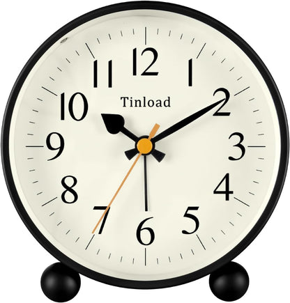 Tinload 4.5" Vintage Retro Analog Alarm Clock, Super Silent Non Ticking Small Clock with Manual Light, Snooze, Battery Operated, for Living Room, Bedroom, Bedside, Desk(Blue)