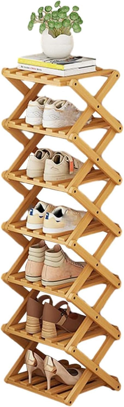 YYW Bamboo Shoe Rack for Entryway, Foldable Free Standing for Closet | Installation-Free Vertical Shoe Racks, Shoe Shelf for Living Room Bedroom, Easy To Assemble, Tawny 5 Layers