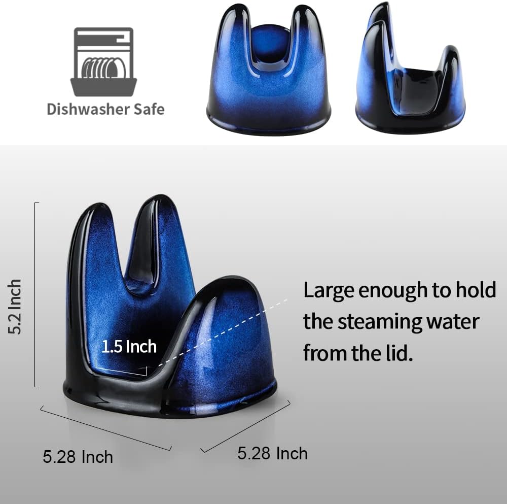 Nihow Ceramic Pot Lid Holder While Cooking for Kitchen Counter/Stove Top | Blue,Stable, Dishwasher Safe, Keep Counter Top Tidy and Clean,Water Proof,Saving Space,Heat Resistant