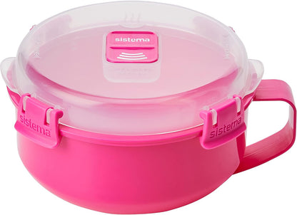 Sistema Microwaveable 940mL Noodle Bowl, Round Microwave Container with Lid & Steam-Release Vent, Cooks Pasta, Soup, Stew & More, Dishwasher & Freezer-Safe, BPA-Free