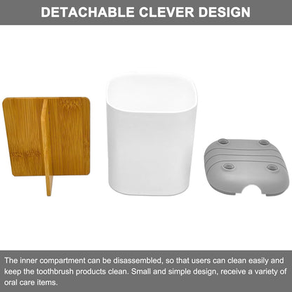 Toothbrush Holder with Bamboo Divider,Detachable for Easy Cleaning Bathroom Countertop Organizer,Plastic 3 Slots Electric Toothbrush and Toothpaste Holders Storage Caddy for Bathroom Vanity,Sink(Grey)