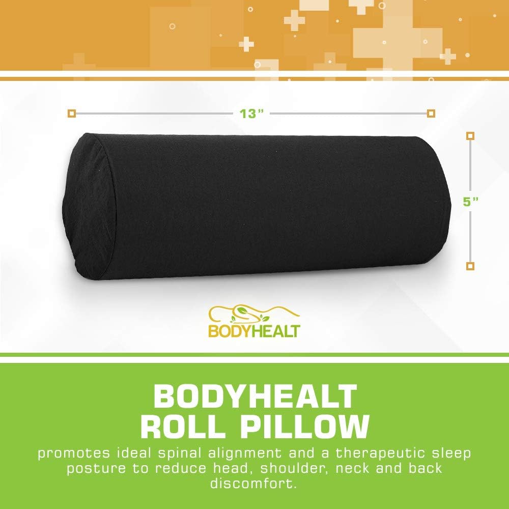 BodyHealt Neck Roll - Original Cervical Round Pillow for Head, Spine & Back Pain Relief. Circle Support for Sleeping. Cylinder Firm Lumbar Bolster