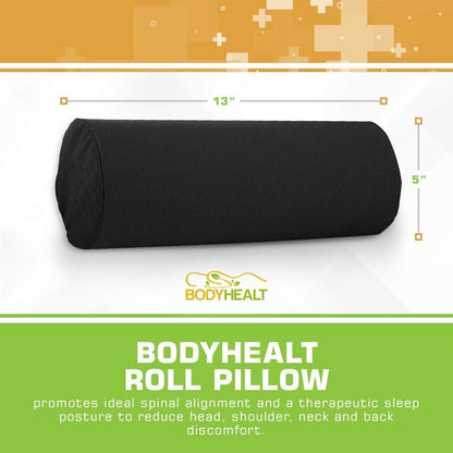 BodyHealt Neck Roll - Original Cervical Round Pillow for Head, Spine & Back Pain Relief. Circle Support for Sleeping. Cylinder Firm Lumbar Bolster
