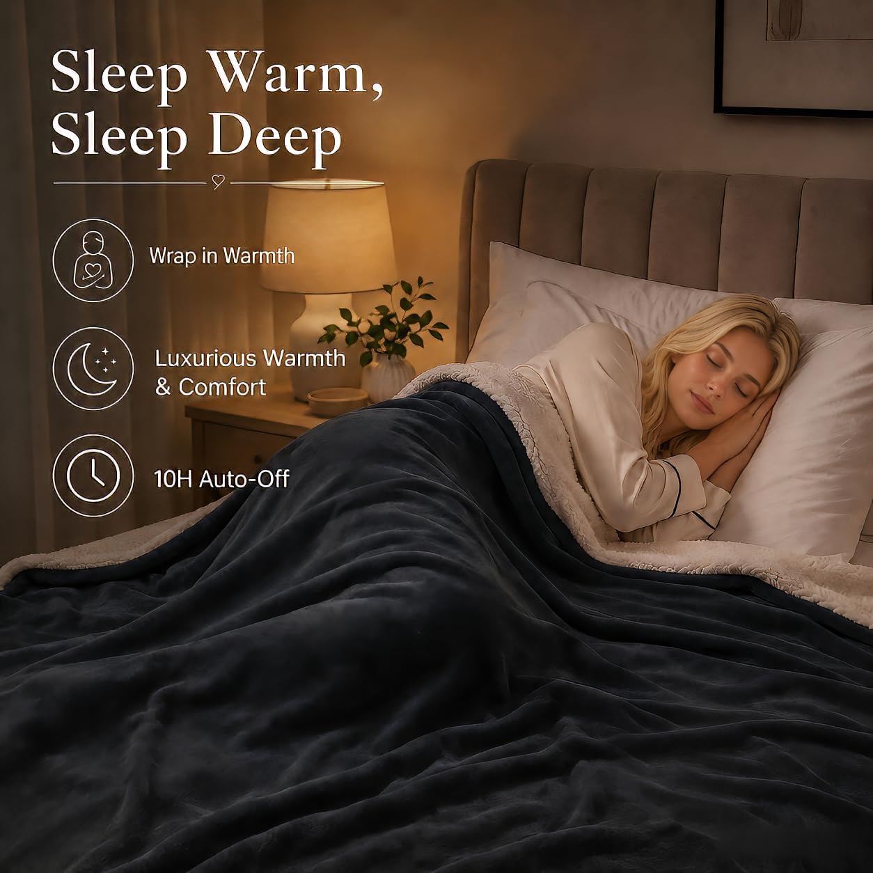 Electric Heated Blanket Full Size 72"x84" – Light Gray | ETL for Safe Overnight, 4 Heat Settings & 10H Auto Off, Dual-Sided Microplush Sherpa for Home Night, Machine washable