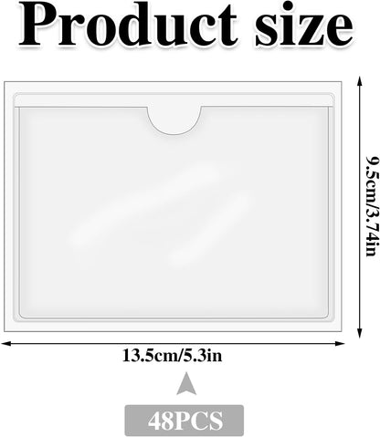 36 Pack 3" x 5" Adhesive Index Card Holders Clear PVC Label Holders | Top-loading label pockets, removable adhesive, clear PVC, for bins, shelves, totes, library and office use