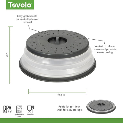 Tovolo Collapsible Microwave Splatter Cover, Charcoal Gray, Medium 10.5" in