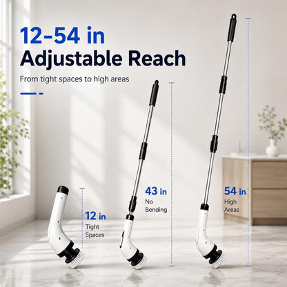 Highyes Electric Spin Scrubber for Bathroom | IPX7 Waterproof Shower Scrubber with Extendable Long Handle，Bathroom Cleaning Scrubber with 7 Reusable Brush Heads