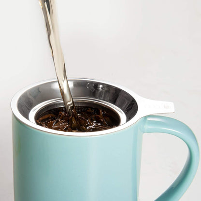 CEEFU 16oz Porcelain Tea Mug with Infuser, Lid and Coaster | Teaware with Filter, Loose Leaf Tea Cup Steeper Maker, Tea/Coffee/Milk/Women/Office/Home/Gift, Navy Blue