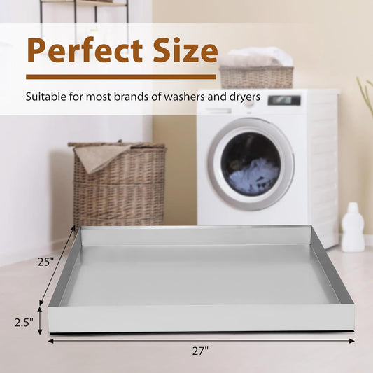 Upgraded 30" x 28"×2.5" 304 Stainless Steel Washing Machine Drip Pan | Heavy Duty Washer Drip Tray with Anti-slip Bottom Pad-Free with this Multi-Purpose Washer Drip Pan