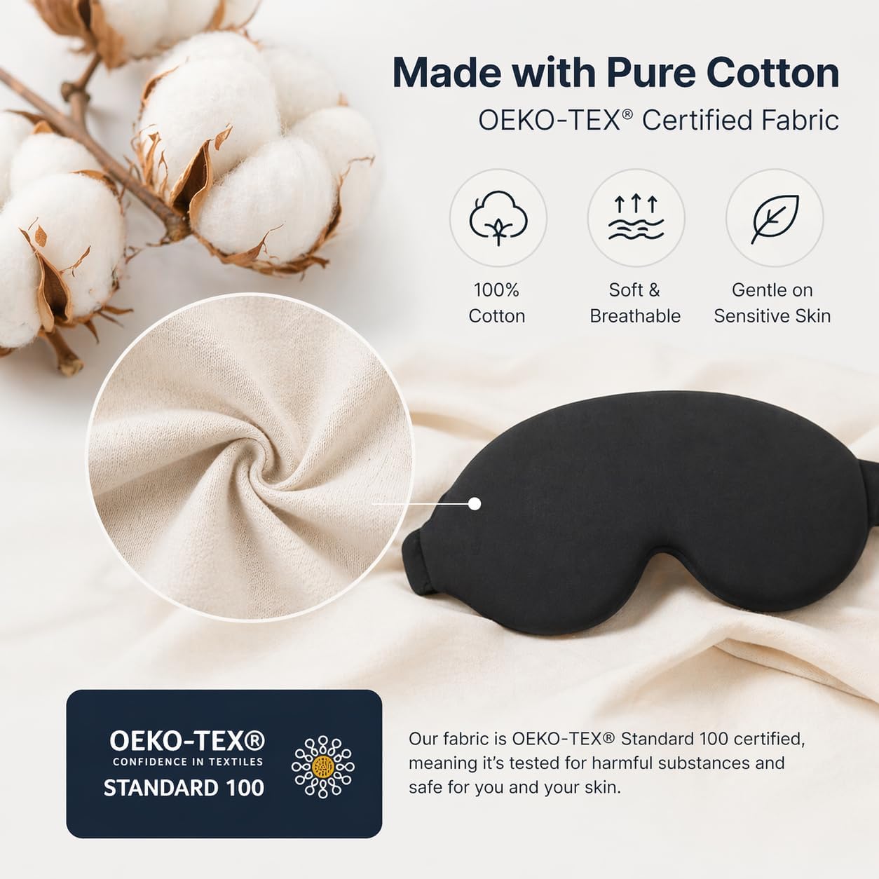 3D Sleep Mask for Side Sleepers, Blackout Eye Mask for Sleeping Women & Men, Zero Pressure Eye Cups, CPAP Friendly, Soft Adjustable Light Blocking Mask (Black)