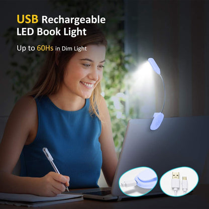 Mini Book Light, Rechargeable Up to 60 Hours, 9-Level Brightness, Easy Clip On Lamp for Night Reading in Bed, Eye Protection Table Light for Bookworms, Kids