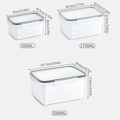 3 Pack Fruit Storage Containers for Fridge with Removable Colander – Airtight Produce Storage Containers with Lids, BPA-Free Berry Keeper for Vegetables, Lettuce & Meal Prep (29oz+59oz+112oz)