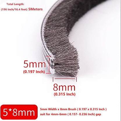16 Ft (5m) 196 Inch Sliding sash Windows Doors Tape Pile Draught excluder Brush Seal Strip weatherstrip 7mm x 12mm (7/24 1/2 Inch, Gray)