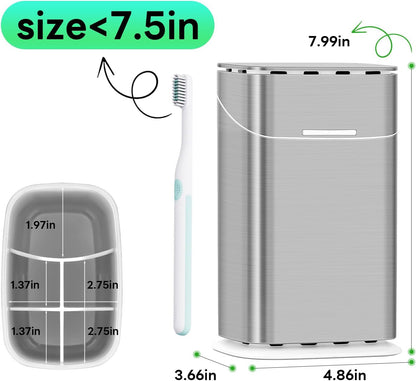 GFWARE Electric Toothbrush Holder with Cover, Ventilated & Drainage, Silver | Detachable 5 Slots Bathroom Organizer for Toothbrush & Toothpaste, Waterproof & Dustproof, Electric Toothbrushes Under 10 In