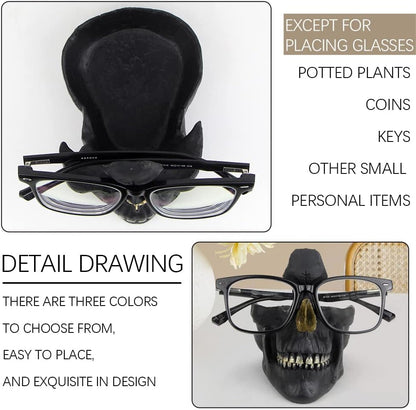 Mrlikale Skull Glasses Stand Holder, Creative Eyeglasses Holder | Sunglasses Spectacle Display Rack, Key Holder Resin Sculptures for Entryway, Home, Office, Desk, Nightstand (Gold)