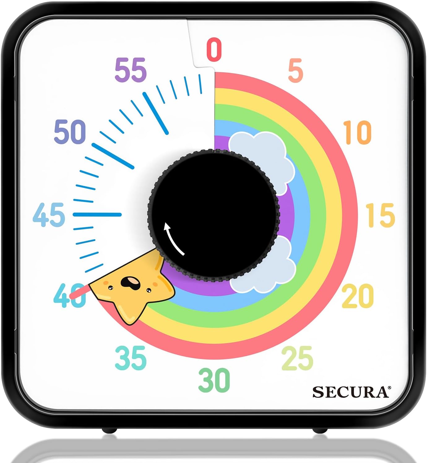 Secura 7.5-Inch Rocket Pattern Visual Timer for Kids, 60-Minute Countdown Timer for Classroom or Kitchen, Durable Mechanical Timer Clock with Magnetic Backing (Blue)