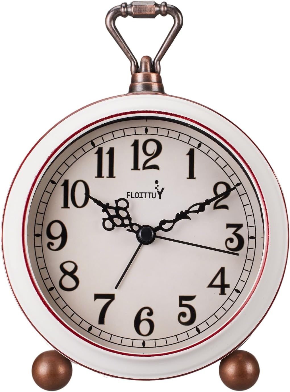 FLOITTUY 4.5" Battery Operated Antique Retro Analog Metal Alarm Clock, Silent Bedside Desk Clock, Wall-Hanging Vintage Clock(Exquisite Bronze)