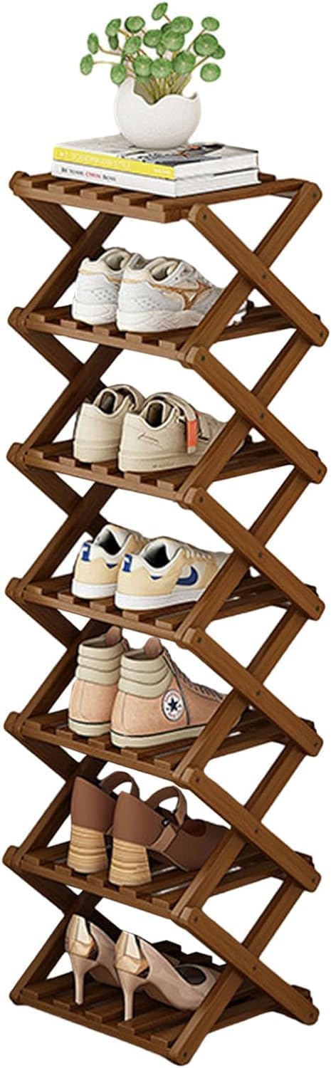 YYW Bamboo Shoe Rack for Entryway, Foldable Free Standing for Closet | Installation-Free Vertical Shoe Racks, Shoe Shelf for Living Room Bedroom, Easy To Assemble, Tawny 5 Layers