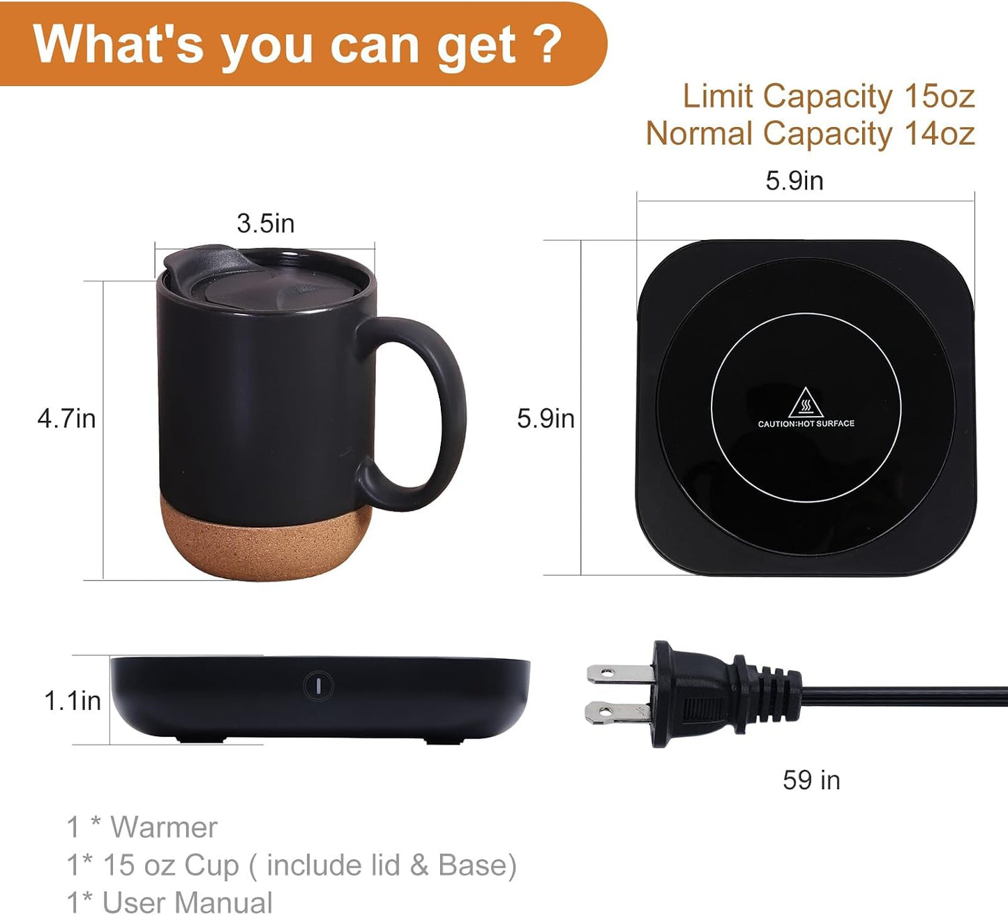 Coffee Mug Warmer & Mug Set for Desk, Electric Coffee Cup Warmer with Ceramic Mug, Smart Heated Coffee Mug with Auto Shut Off for Office/Home, Christmas/Birthday/Coffee Gifts for Men & Women, Wood