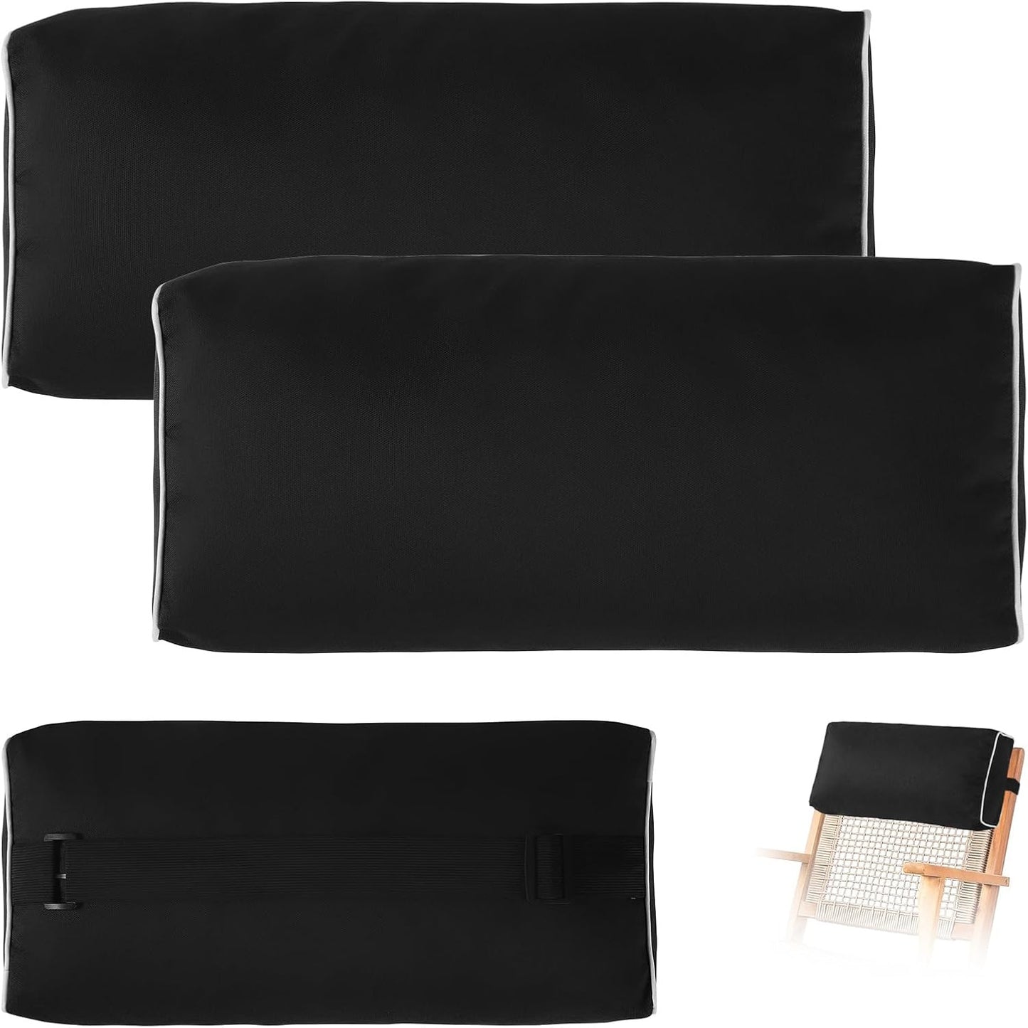 2 Pack Outdoor Chaise Lounge Head Pillow, Patio Pool Chair Pillows Water Resistant Headrest Pillow Lumbar Pillows with Insert and Adjustable Elastic Strap for Recliner Beach Chair, Dark Gray