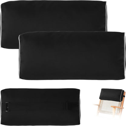 2 Pack Outdoor Chaise Lounge Head Pillow, Patio Pool Chair Pillows Water Resistant Headrest Pillow Lumbar Pillows with Insert and Adjustable Elastic Strap for Recliner Beach Chair, Dark Gray