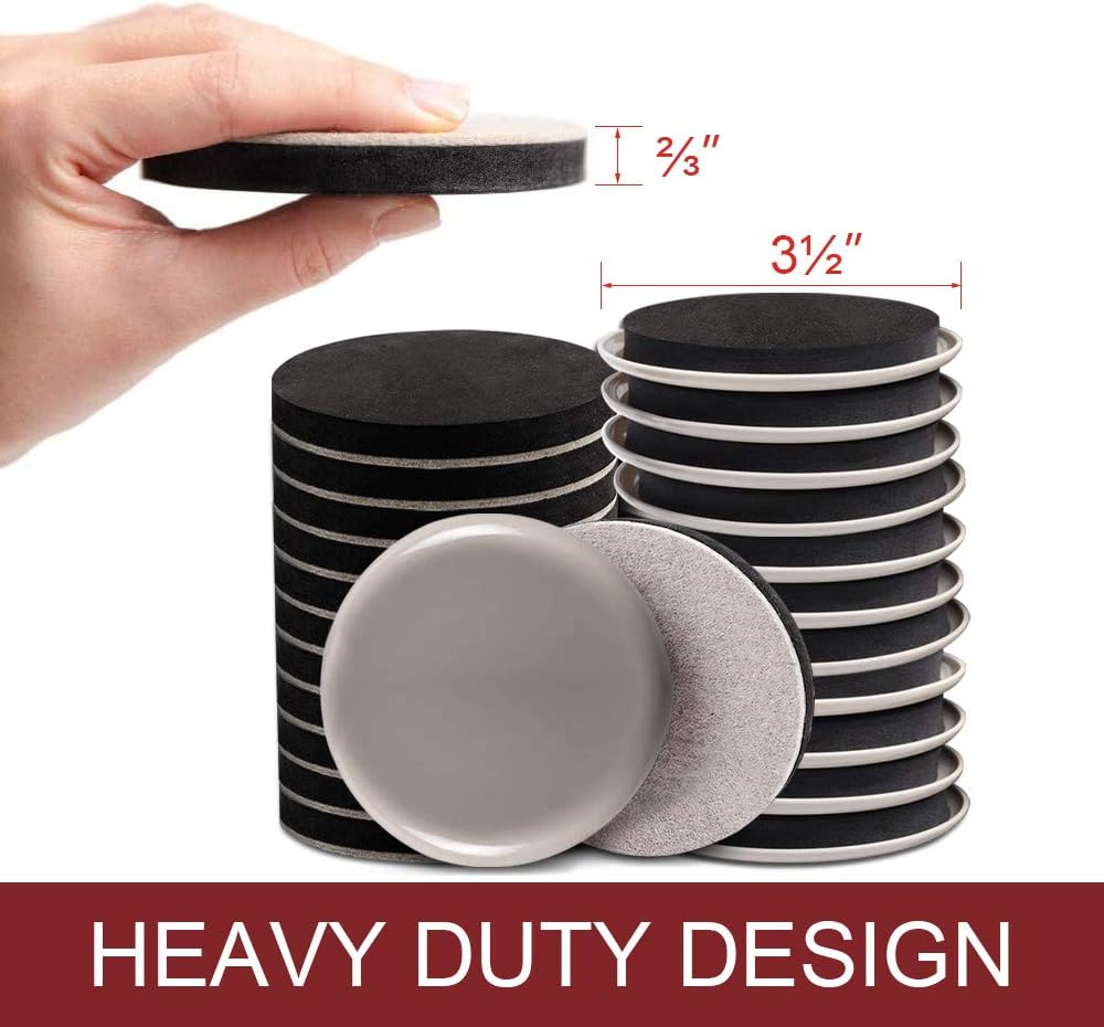 Furniture Sliders, 20pcs-3 1/2” Felt Furniture Sliders for Carpet, Furniture Pads Hardwoods Floors, Heavy Furniture Movers Sliders, Reusable Moving Pads, Floor Protectors for Carpet