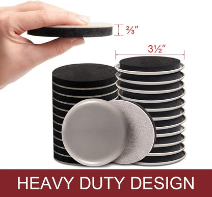 Furniture Sliders, 20pcs-3 1/2” Felt Furniture Sliders for Carpet, Furniture Pads Hardwoods Floors, Heavy Furniture Movers Sliders, Reusable Moving Pads, Floor Protectors for Carpet