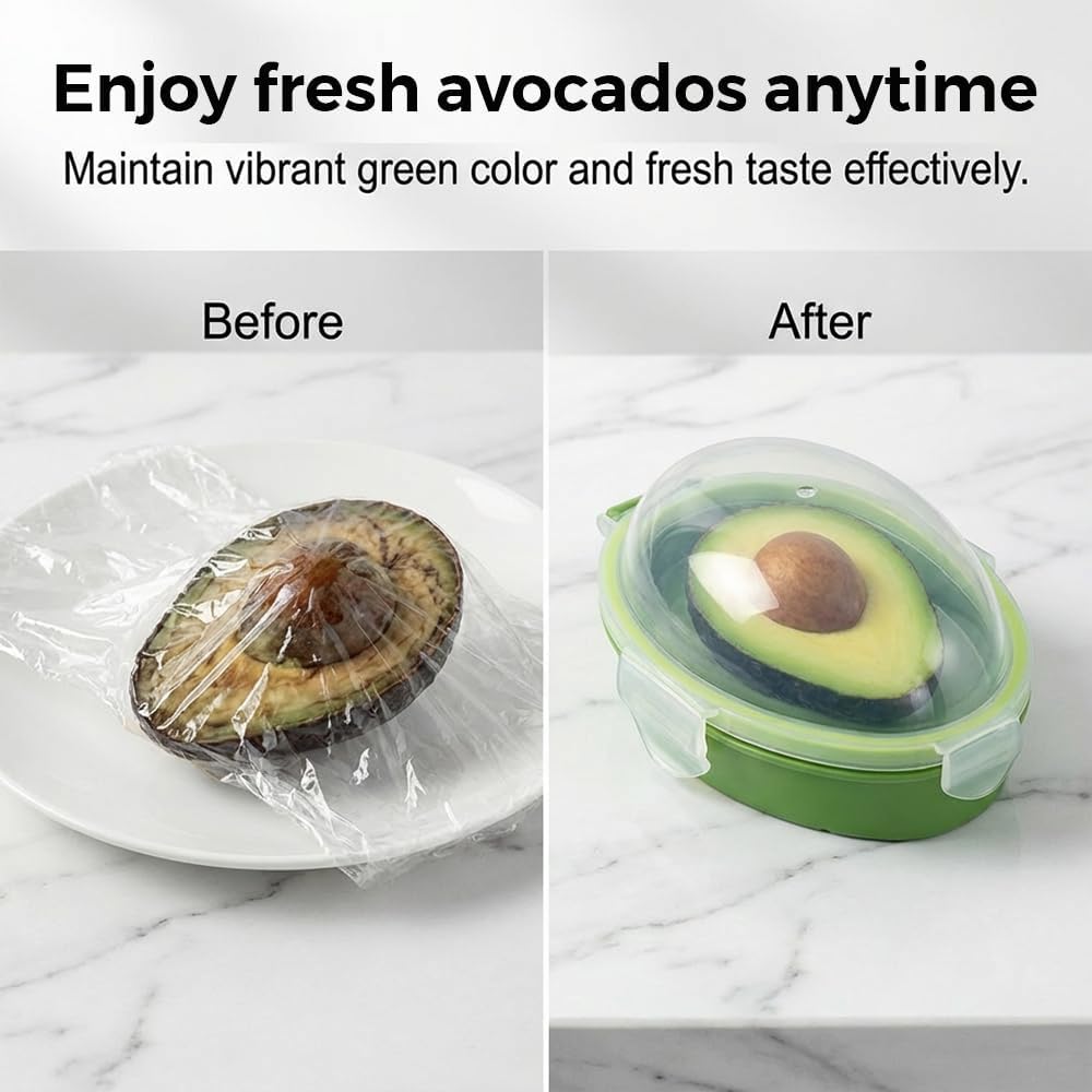Avocados Saver Keeper Container for Fridge, Reusable Avocado Holder to Keep Avocados Fresh, Free Fruit Storage Containers for Fridge with Snap-On Lid, Dishwasher Safe Kitchen Gadget (1)