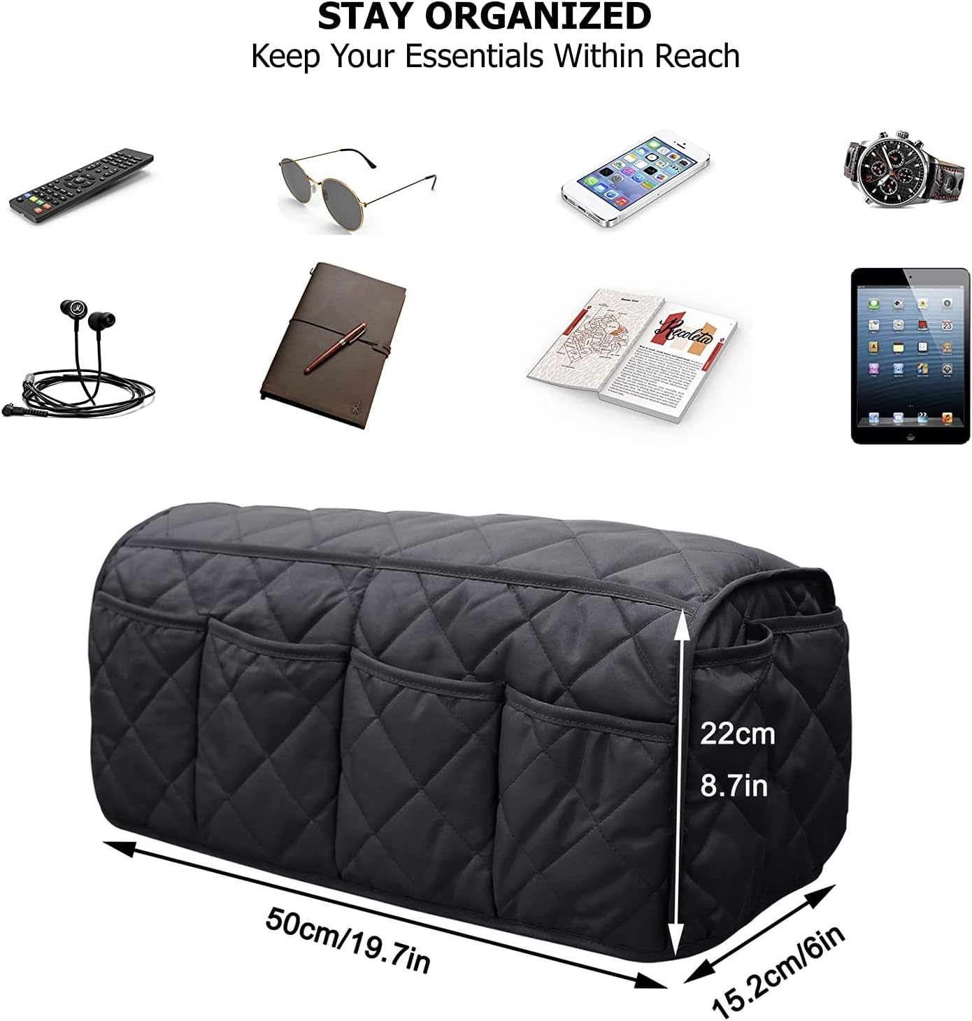 Armchair Caddy for Recliner - Sofa Armrest Organizer with 14 Pockets | Waterproof Remote Control Holder for Recliner, Non-Slip Chair Arm Storage for TV Remote, Phone, Books, Magazine, iPad