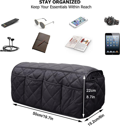 Armchair Caddy for Recliner - Sofa Armrest Organizer with 14 Pockets | Waterproof Remote Control Holder for Recliner, Non-Slip Chair Arm Storage for TV Remote, Phone, Books, Magazine, iPad