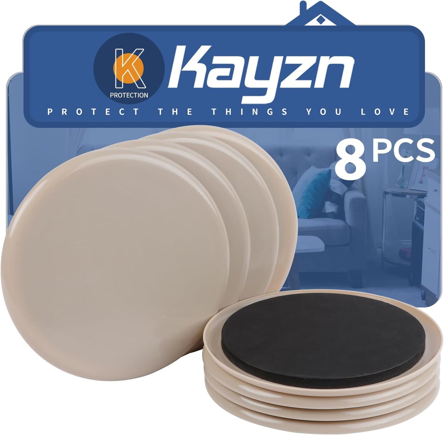 Furniture Sliders for Carpet, 8 Pcs 7" Round Furniture Moving Sliders, Heavy-Duty Furniture Movers - Reusable Carpet Sliders, Move Any Item Quickly, Easily and Safe!