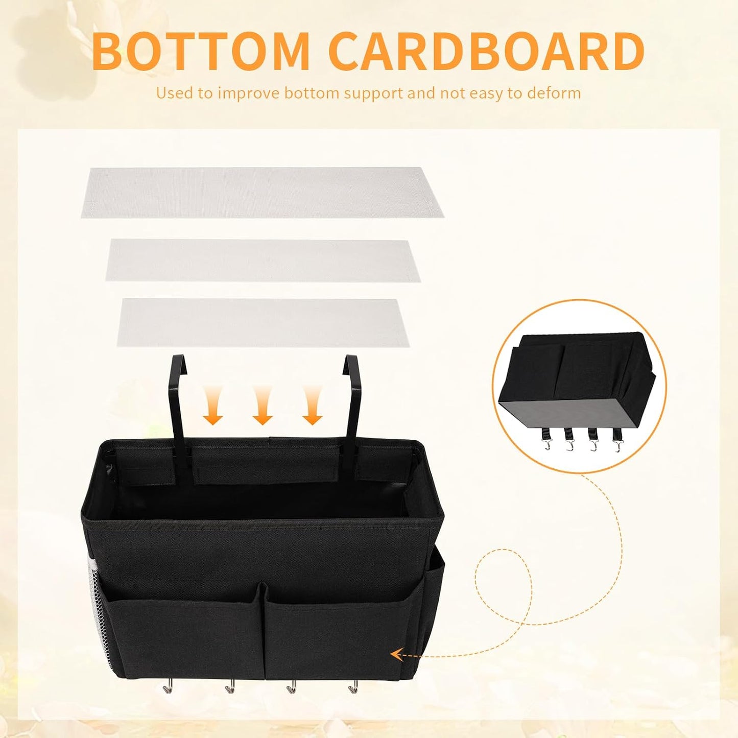 Bedside Caddy Organizer 5 Pockets and 4 Hooks for Bunk Bed Pink | Hanging Storage Bag for Headboards