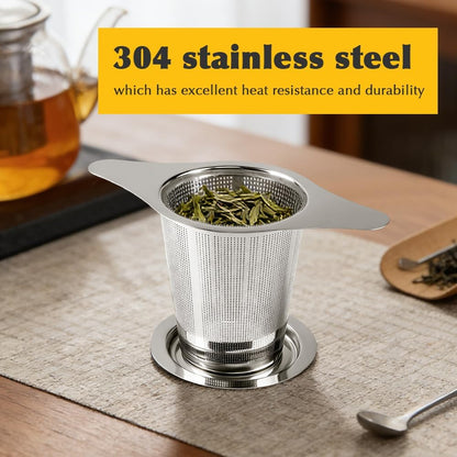 2Pcs Stainless Steel Tea Infuser with Lid, Reusable Loose Leaf Tea Steeper Ultra Fine Mesh TeaStrainer with Double Handles, Large Capacity Teapot Filter Fits Mugs Cups