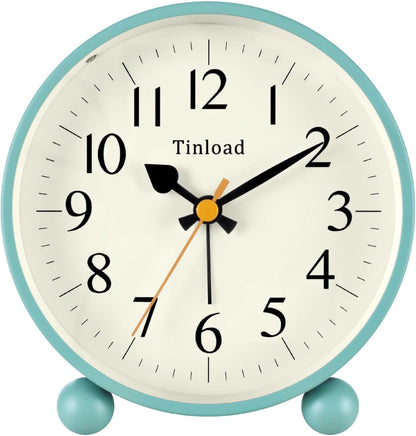 Tinload 4.5" Vintage Retro Analog Alarm Clock, Super Silent Non Ticking Small Clock with Manual Light, Snooze, Battery Operated, for Living Room, Bedroom, Bedside, Desk(Blue)
