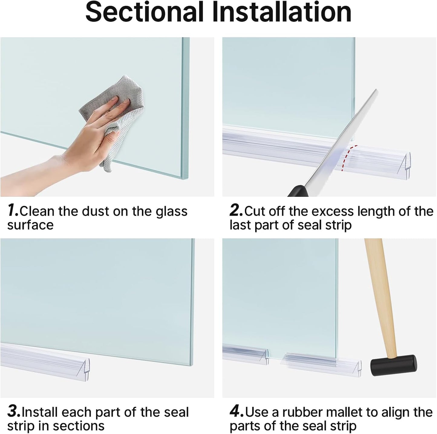 AmazerBath 3-Pack 15.75" Shower Door Bottom Seal for 3/8"(10mm) Glass - 3 Section Segmented Shower Installation Kit Frameless Glass Door Seal Strip