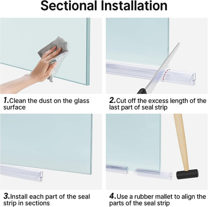 AmazerBath 3-Pack 15.75" Shower Door Bottom Seal for 3/8"(10mm) Glass - 3 Section Segmented Shower Installation Kit Frameless Glass Door Seal Strip